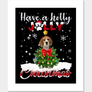 Have A Holly Jolly Christmas Beagle Dog Xmas Tree Posters and Art